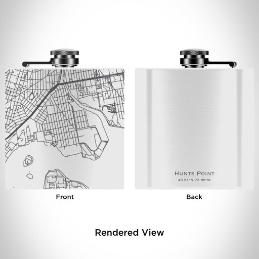 Rendered View of Hunts Point The Bronx Map Engraving on 6oz Stainless Steel Flask in White