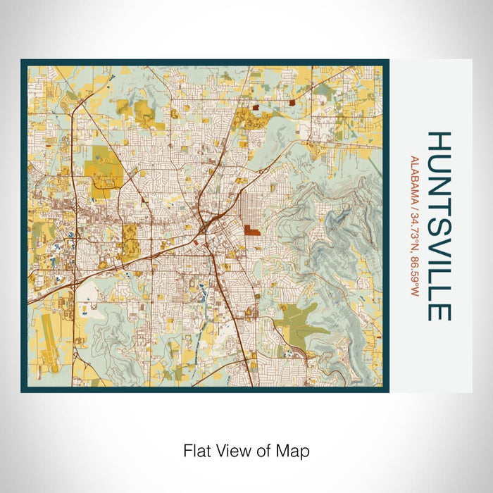 Rendered View of Huntsville Alabama Map on 20oz Stainless Steel Insulated Bottle with Bamboo Top with printed woodblock style map