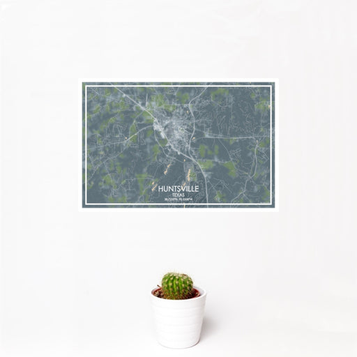 12x18 Huntsville Texas Map Print Landscape Orientation in Afternoon Style With Small Cactus Plant in White Planter