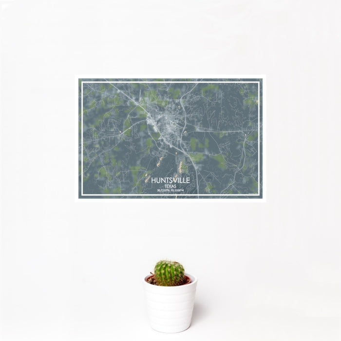 12x18 Huntsville Texas Map Print Landscape Orientation in Afternoon Style With Small Cactus Plant in White Planter