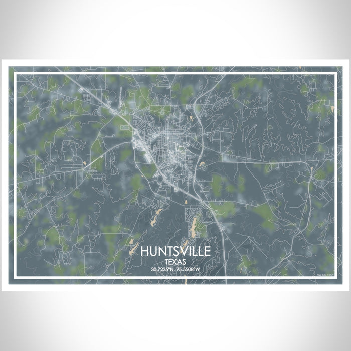 Huntsville Texas Map Print Landscape Orientation in Afternoon Style With Shaded Background