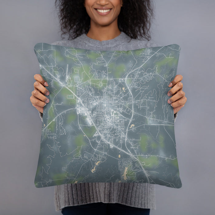 Person holding 18x18 Custom Huntsville Texas Map Throw Pillow in Afternoon
