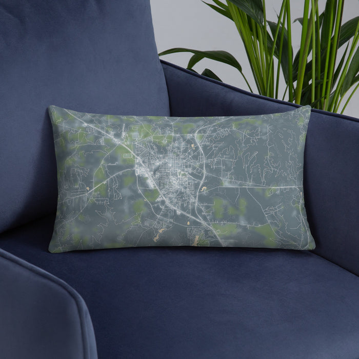 Custom Huntsville Texas Map Throw Pillow in Afternoon on Blue Colored Chair