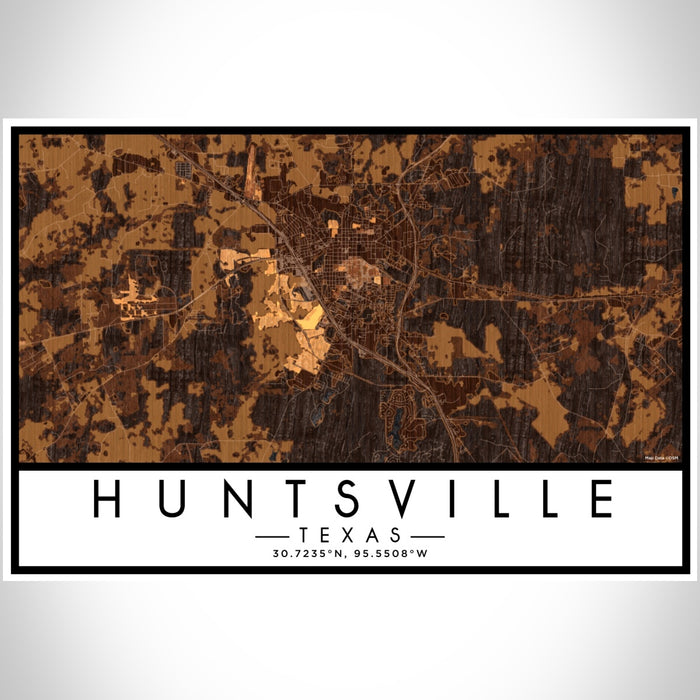 Huntsville Texas Map Print Landscape Orientation in Ember Style With Shaded Background