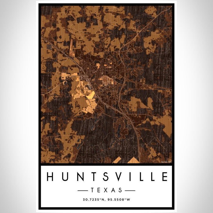 Huntsville Texas Map Print Portrait Orientation in Ember Style With Shaded Background