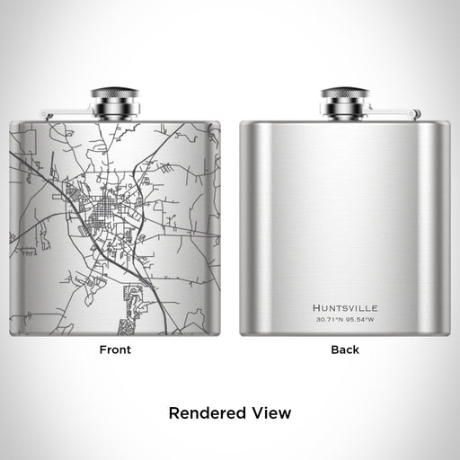 Rendered View of Huntsville Texas Map Engraving on 6oz Stainless Steel Flask