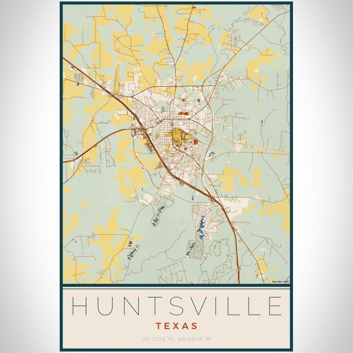 Huntsville Texas Map Print Portrait Orientation in Woodblock Style With Shaded Background