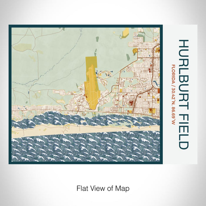 Rendered View of Hurlburt Field Florida Map on 20oz Stainless Steel Insulated Bottle with Bamboo Top with printed woodblock style map