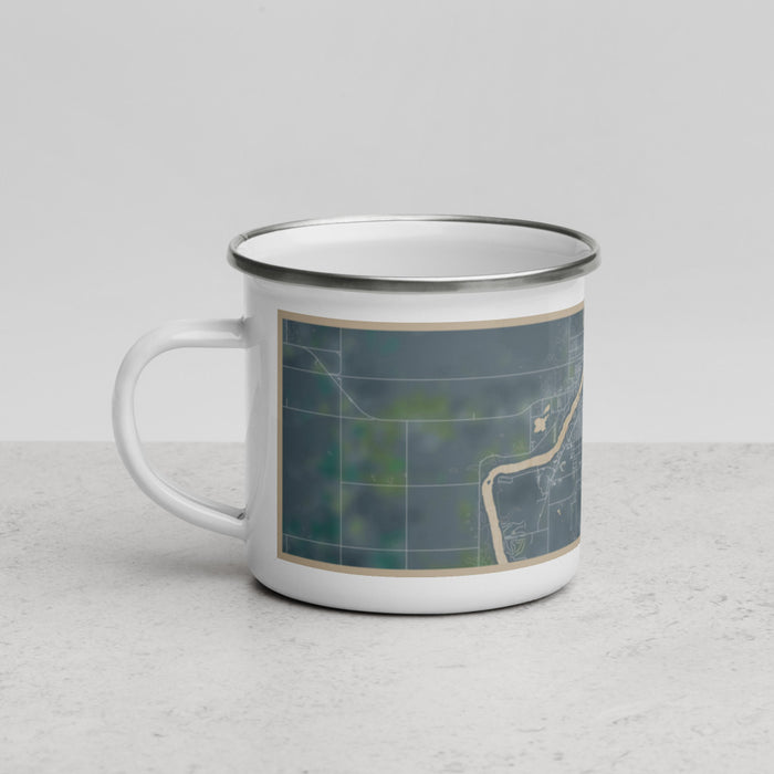 Left View Custom International Falls Minnesota Map Enamel Mug in Afternoon