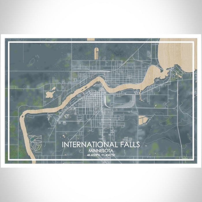 International Falls Minnesota Map Print Landscape Orientation in Afternoon Style With Shaded Background