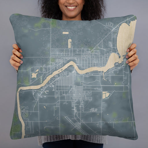 Person holding 22x22 Custom International Falls Minnesota Map Throw Pillow in Afternoon