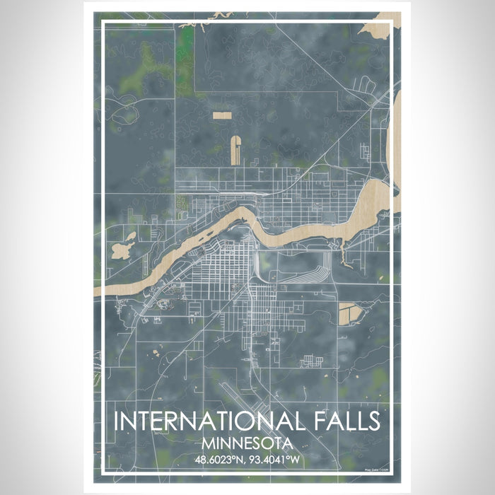 International Falls Minnesota Map Print Portrait Orientation in Afternoon Style With Shaded Background