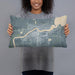 Person holding 20x12 Custom International Falls Minnesota Map Throw Pillow in Afternoon