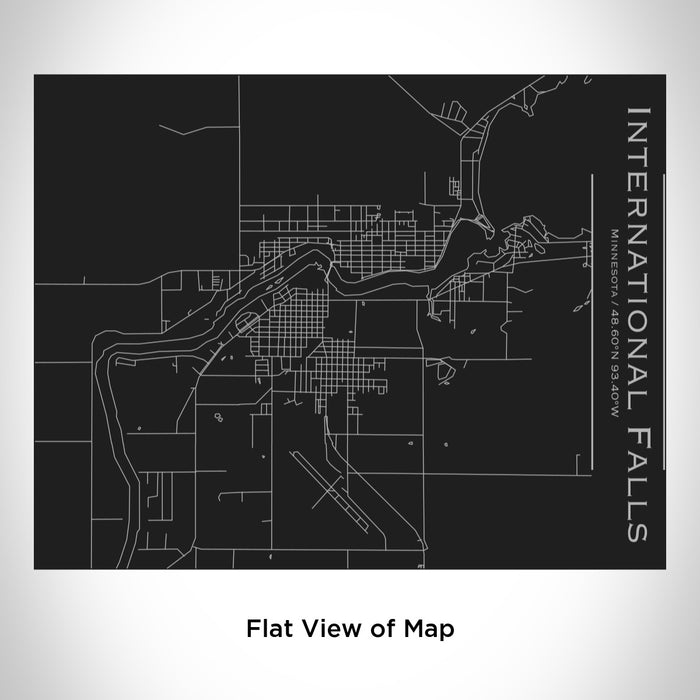 Rendered View of International Falls Minnesota Map Engraving on 20oz Stainless Steel Insulated Bottle with Bamboo Top in Black