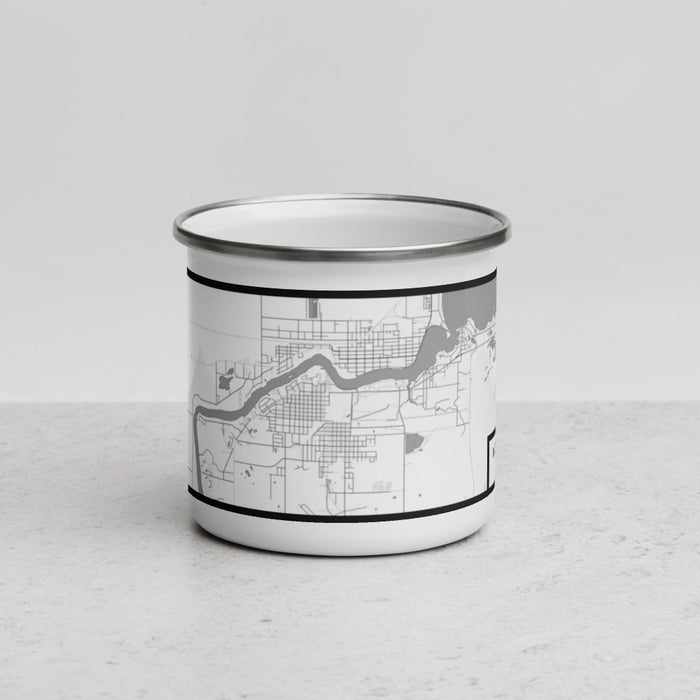 Front View Custom International Falls Minnesota Map Enamel Mug in Classic