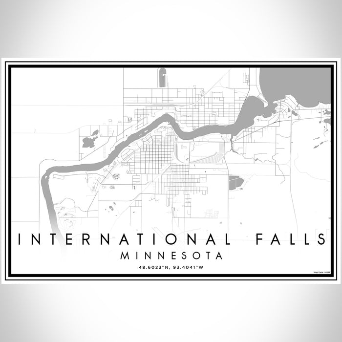 International Falls Minnesota Map Print Landscape Orientation in Classic Style With Shaded Background