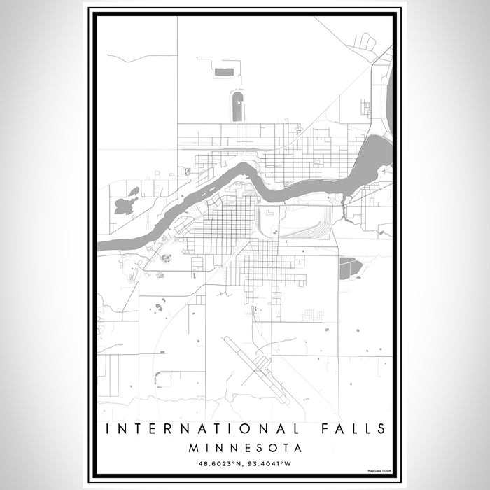 International Falls Minnesota Map Print Portrait Orientation in Classic Style With Shaded Background