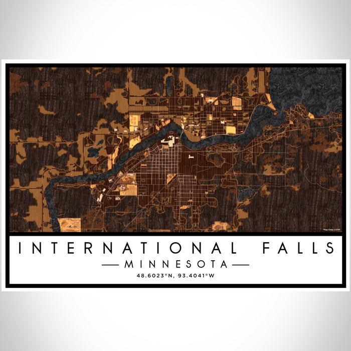 International Falls Minnesota Map Print Landscape Orientation in Ember Style With Shaded Background