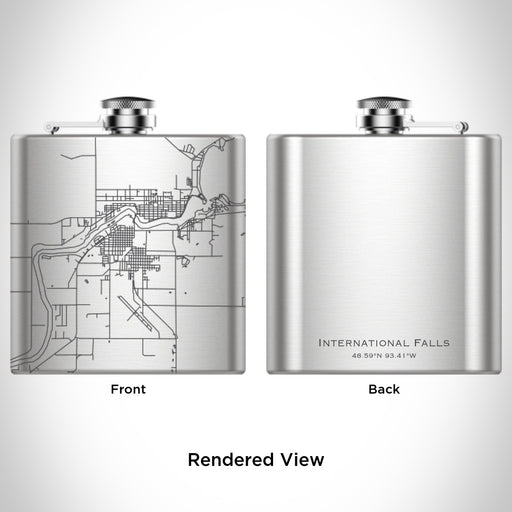 Rendered View of International Falls Minnesota Map Engraving on 6oz Stainless Steel Flask