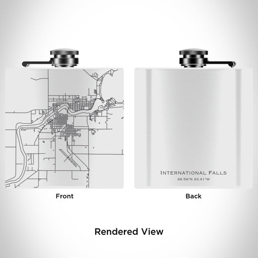 Rendered View of International Falls Minnesota Map Engraving on 6oz Stainless Steel Flask in White