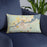 Custom International Falls Minnesota Map Throw Pillow in Woodblock on Blue Colored Chair