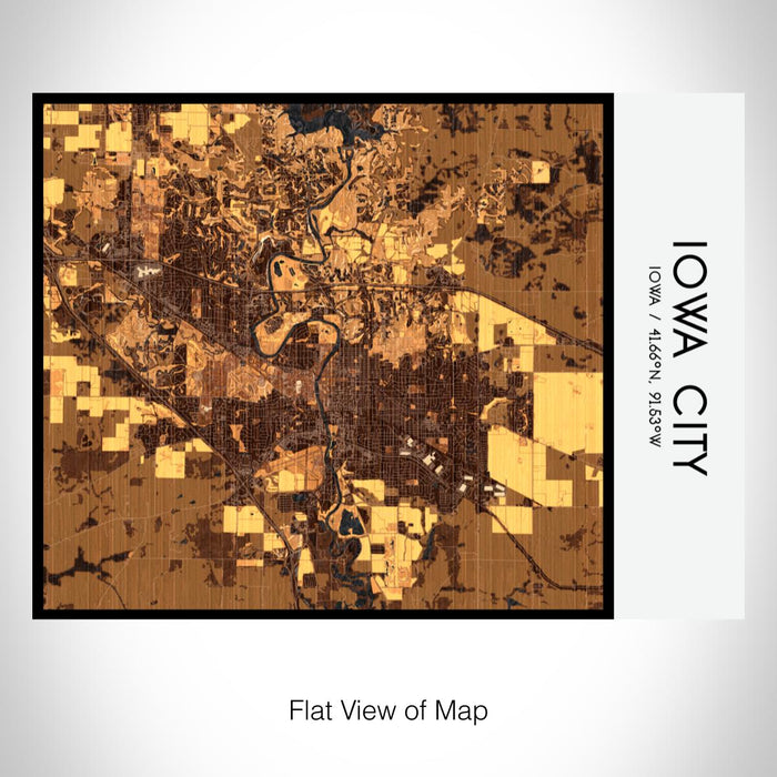 Rendered View of Iowa City Iowa Map on 20oz Stainless Steel Insulated Bottle with Bamboo Top with printed ember style map