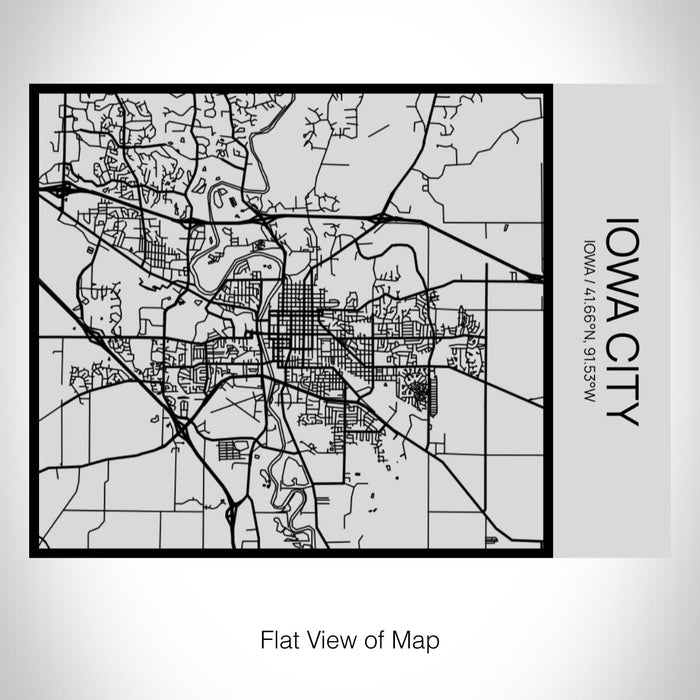 Rendered View of Iowa City Iowa Map on 20oz Stainless Steel Insulated Bottle with Bamboo Top with printed Tactile Lines Map in Black