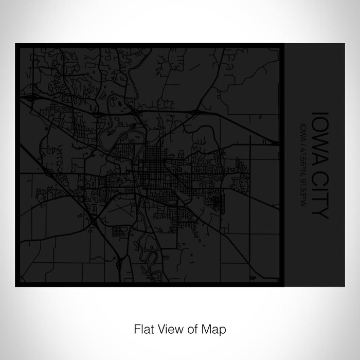 Rendered View of Iowa City Iowa Map on 20oz Stainless Steel Insulated Bottle with Bamboo Top in Matte Black with printed Tactile Lines Map in Black