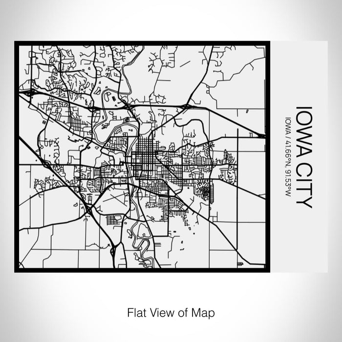 Rendered View of Iowa City Iowa Map on 20oz Stainless Steel Insulated Bottle with Bamboo Top in Matte White with printed Tactile Lines Map in Black