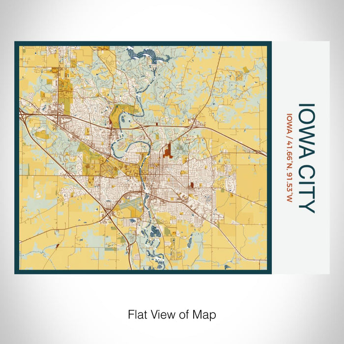 Rendered View of Iowa City Iowa Map on 20oz Stainless Steel Insulated Bottle with Bamboo Top with printed woodblock style map