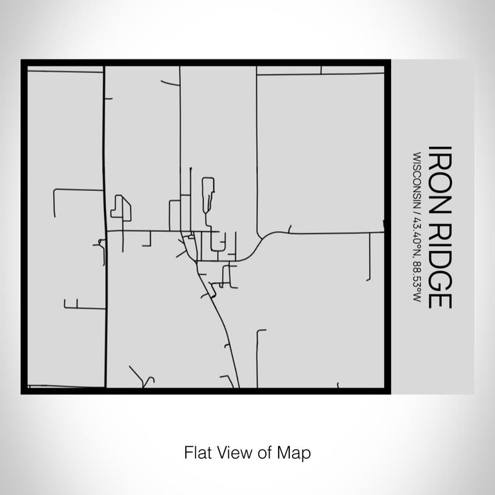 Rendered View of Iron Ridge Wisconsin Map on 20oz Stainless Steel Insulated Bottle with Bamboo Top with printed Tactile Lines Map in Black