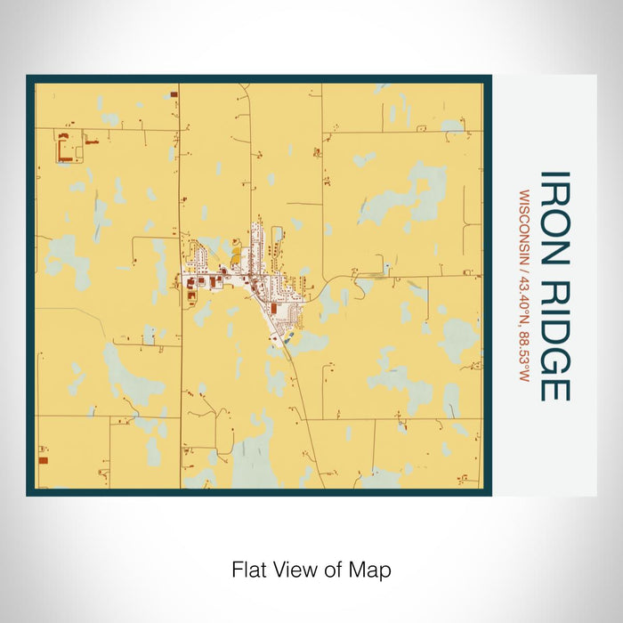 Rendered View of Iron Ridge Wisconsin Map on 20oz Stainless Steel Insulated Bottle with Bamboo Top with printed woodblock style map