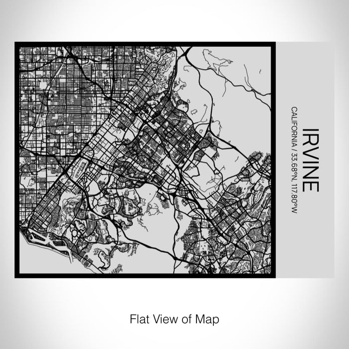 Rendered View of Irvine California Map on 20oz Stainless Steel Insulated Bottle with Bamboo Top with printed Tactile Lines Map in Black