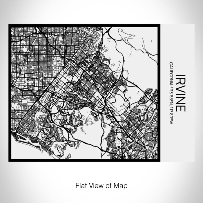 Rendered View of Irvine California Map on 20oz Stainless Steel Insulated Bottle with Bamboo Top in Matte White with printed Tactile Lines Map in Black