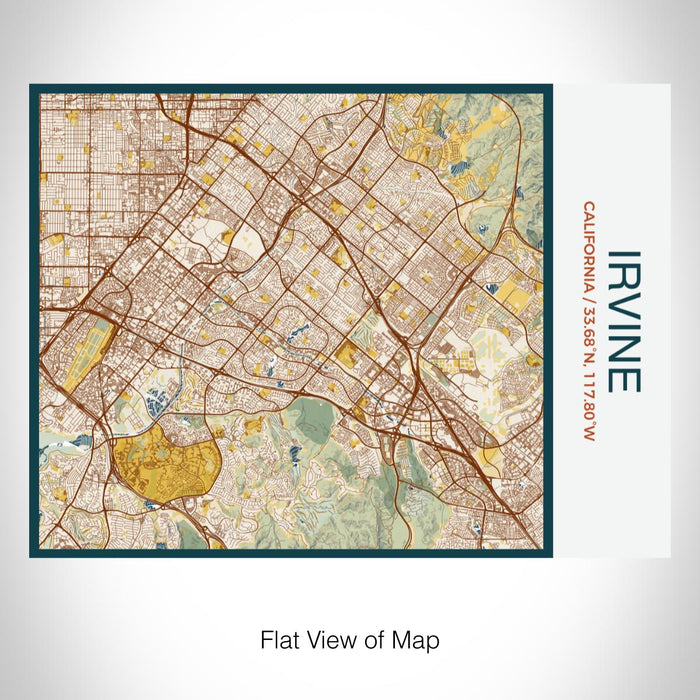 Rendered View of Irvine California Map on 20oz Stainless Steel Insulated Bottle with Bamboo Top with printed woodblock style map