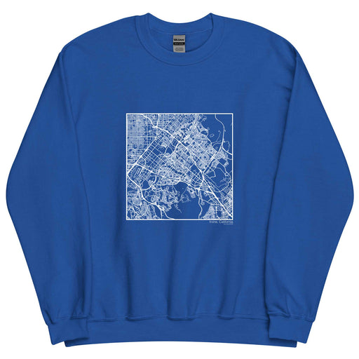 Irvine California  Map Unisex Crewneck Sweater with City inscription in Royal Blue