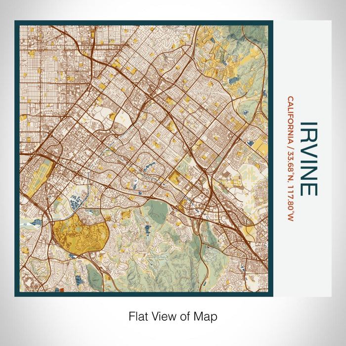 Rendered View of Irvine California Map on 17oz Stainless Steel Insulated Tumbler in Woodblock Map Style
