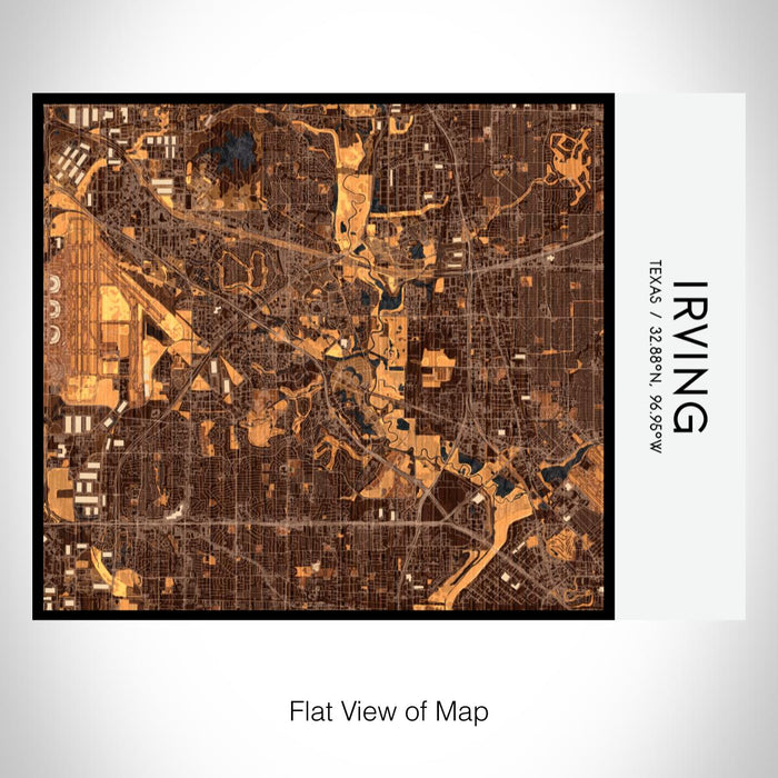 Rendered View of Irving Texas Map on 20oz Stainless Steel Insulated Bottle with Bamboo Top with printed ember style map