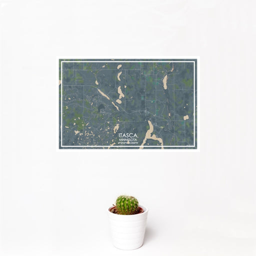 12x18 Itasca Minnesota Map Print Landscape Orientation in Afternoon Style With Small Cactus Plant in White Planter