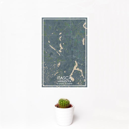 12x18 Itasca Minnesota Map Print Portrait Orientation in Afternoon Style With Small Cactus Plant in White Planter