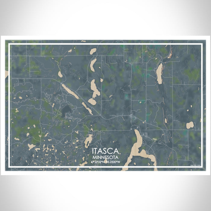 Itasca Minnesota Map Print Landscape Orientation in Afternoon Style With Shaded Background