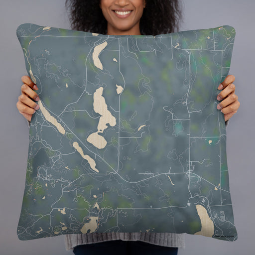 Person holding 22x22 Custom Itasca Minnesota Map Throw Pillow in Afternoon