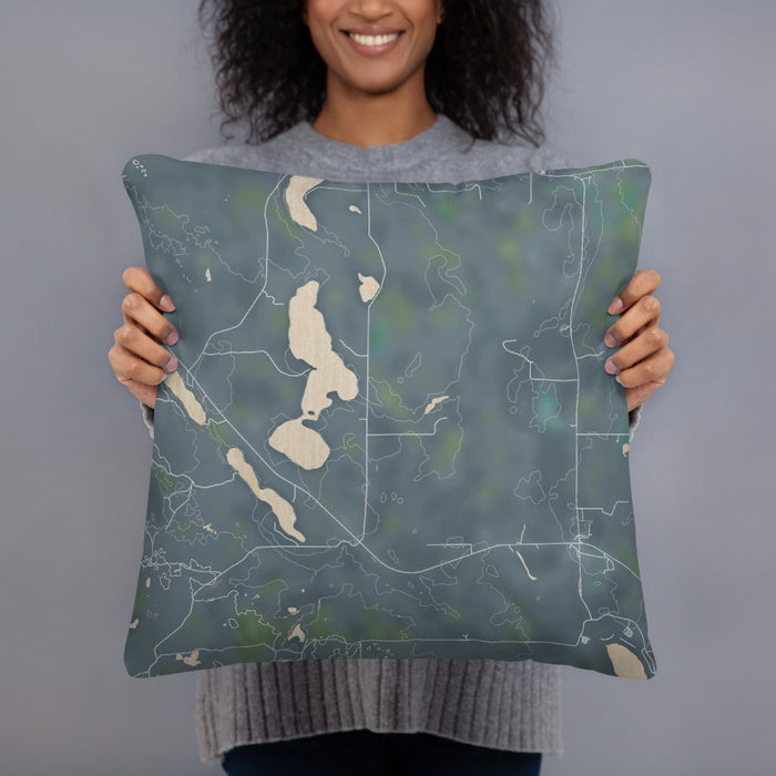 Person holding 18x18 Custom Itasca Minnesota Map Throw Pillow in Afternoon