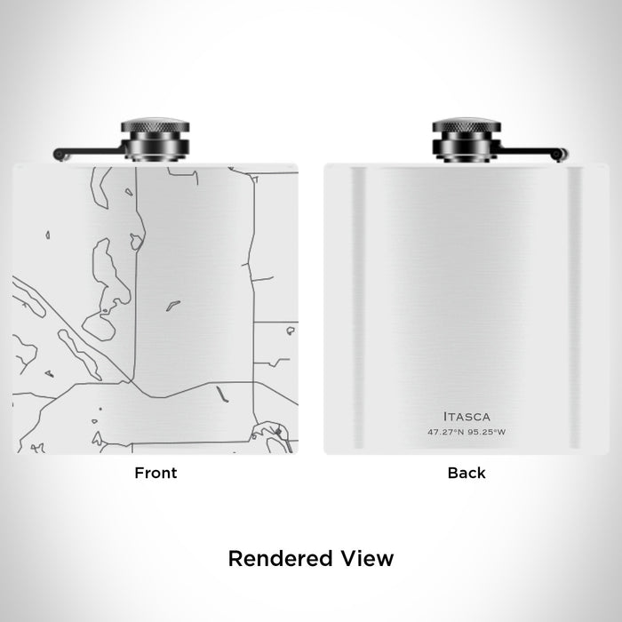 Rendered View of Itasca Minnesota Map Engraving on 6oz Stainless Steel Flask in White