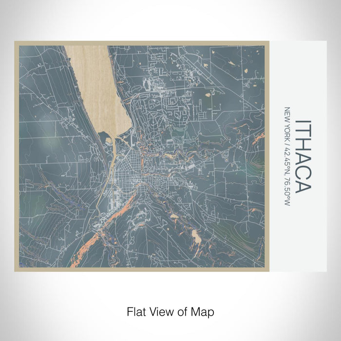 Rendered View of Ithaca New York Map on 20oz Stainless Steel Insulated Bottle with Bamboo Top with printed afternoon style map