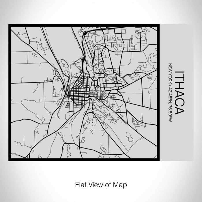Rendered View of Ithaca New York Map on 20oz Stainless Steel Insulated Bottle with Bamboo Top with printed Tactile Lines Map in Black