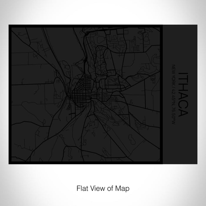 Rendered View of Ithaca New York Map on 20oz Stainless Steel Insulated Bottle with Bamboo Top in Matte Black with printed Tactile Lines Map in Black