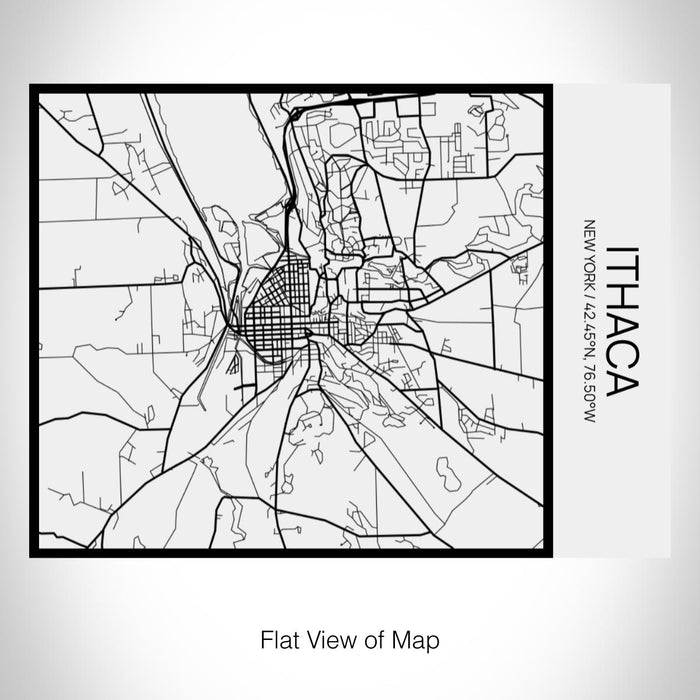 Rendered View of Ithaca New York Map on 20oz Stainless Steel Insulated Bottle with Bamboo Top in Matte White with printed Tactile Lines Map in Black