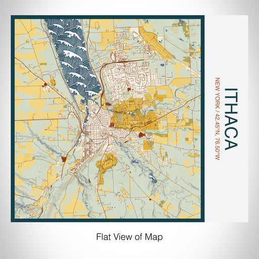 Rendered View of Ithaca New York Map on 17oz Stainless Steel Insulated Tumbler in Woodblock Map Style