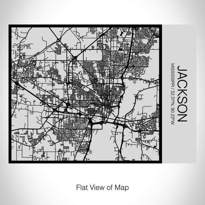 Rendered View of Jackson Mississippi Map on 20oz Stainless Steel Insulated Bottle with Bamboo Top with printed Tactile Lines Map in Black
